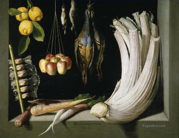 フォトリアリズム静物画 Painting - 狩猟鳥の野菜と果物のリアリズム静物画